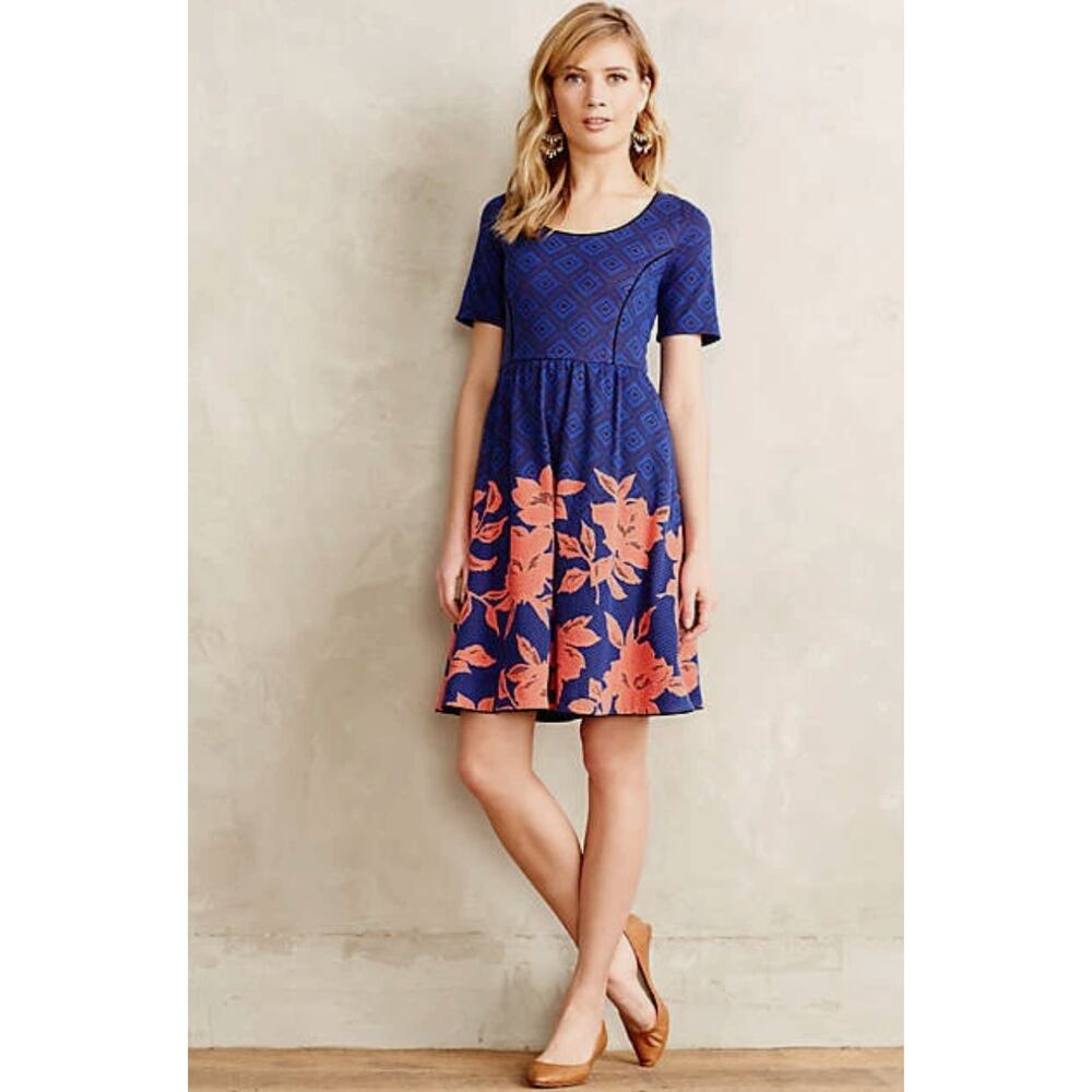 Anthropologie HD Paris Women S Blushed Blooms Blue Pink Floral Mini summer Dress